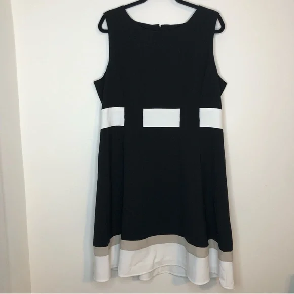 Calvin Klein | Dresses | Calvin Klein Plus Size 6 Sleeveless Aline Fit And Flare  Dress Black White Tan | Poshmark